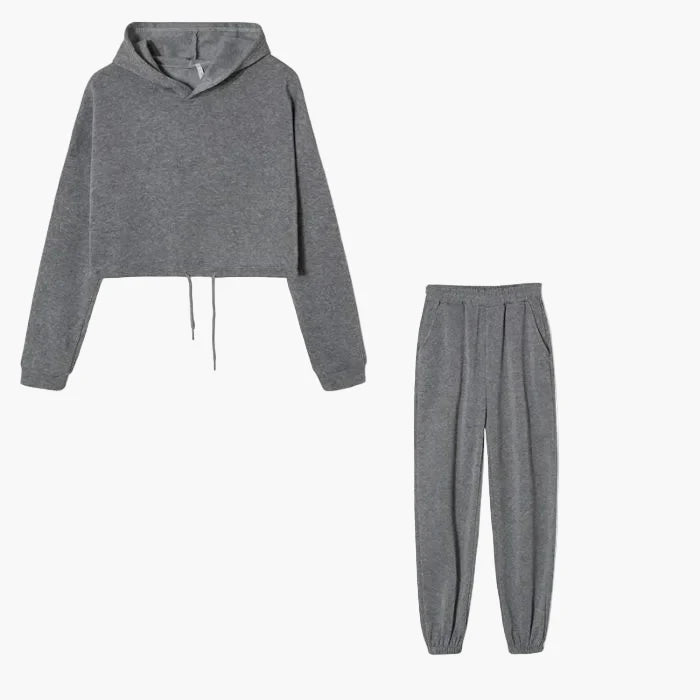 Ensemble Survêtement Femme Hoodie Court et Jogging Décontracté Urbain