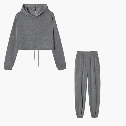 Ensemble Survêtement Femme Hoodie Court et Jogging Décontracté Urbain