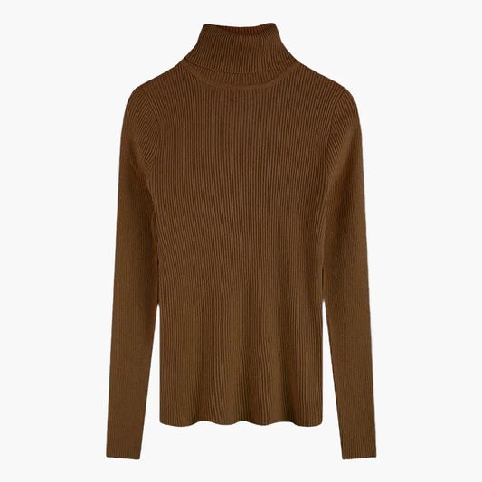 Maglione a collo alto a coste con maniche lunghe da donna - Stile elegante e versatile