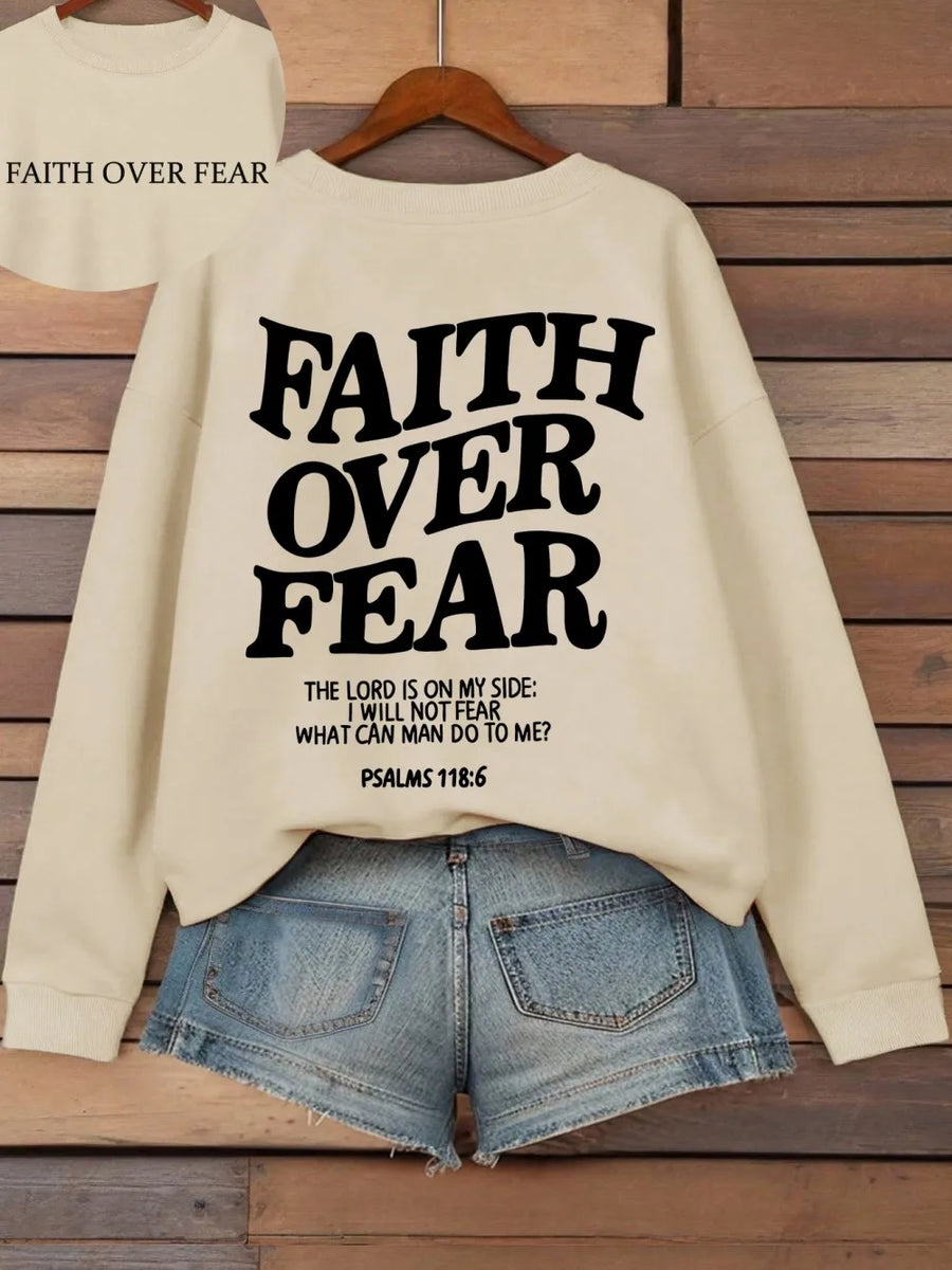 Felpa con cappuccio unisex a tinta unita con stampa "Faith Over Fear"