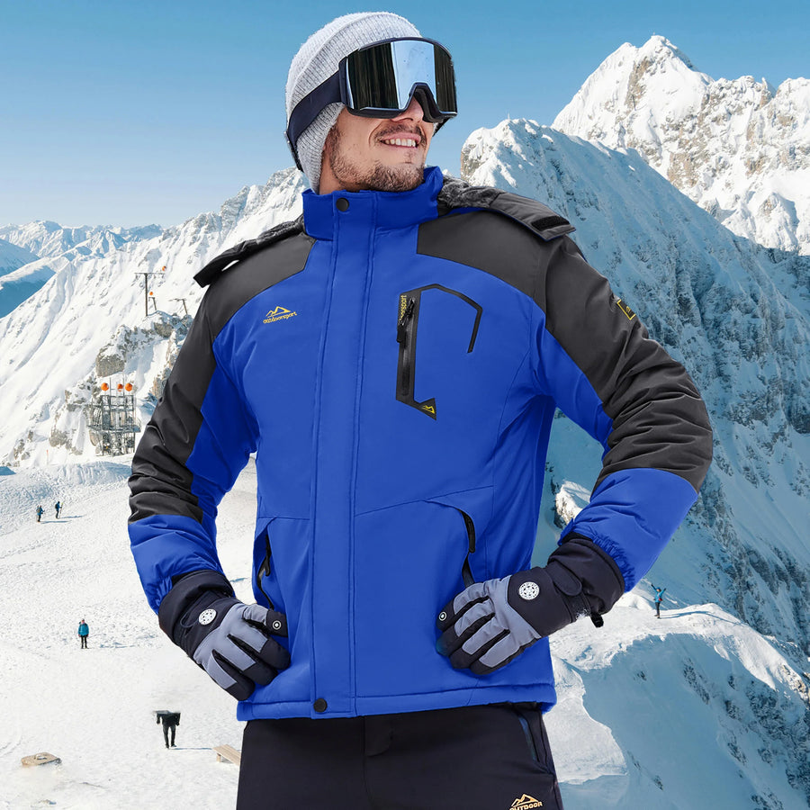 Veste de Ski Homme Imperméable Coupe-Vent avec Capuche Amovible