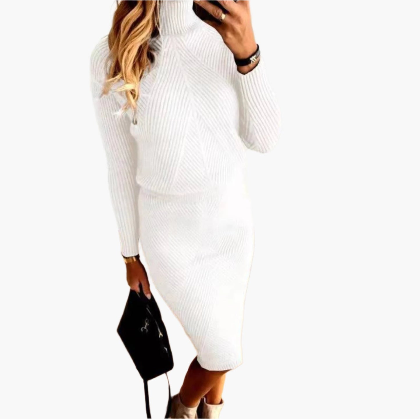 Robe Pull Femme Élégante à Col Roulé – Ensemble Tricoté Hiver Chic et Confortable