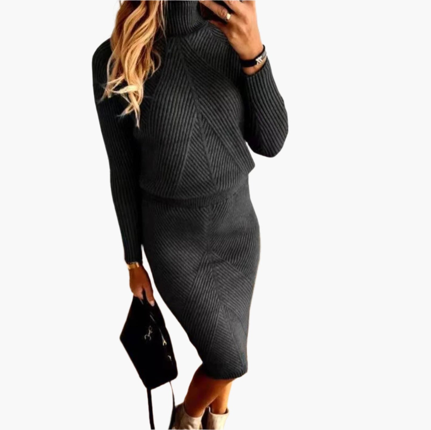Robe Pull Femme Élégante à Col Roulé – Ensemble Tricoté Hiver Chic et Confortable