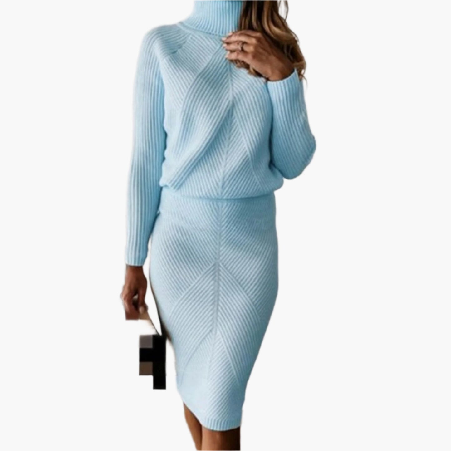 Robe Pull Femme Élégante à Col Roulé – Ensemble Tricoté Hiver Chic et Confortable