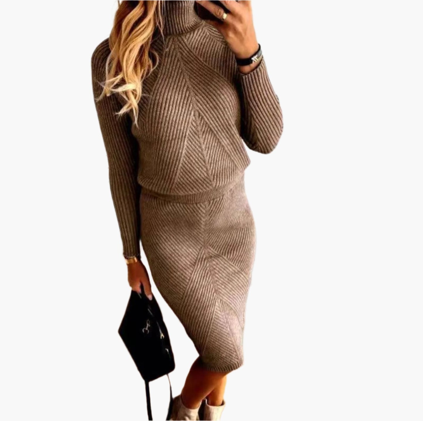 Robe Pull Femme Élégante à Col Roulé – Ensemble Tricoté Hiver Chic et Confortable