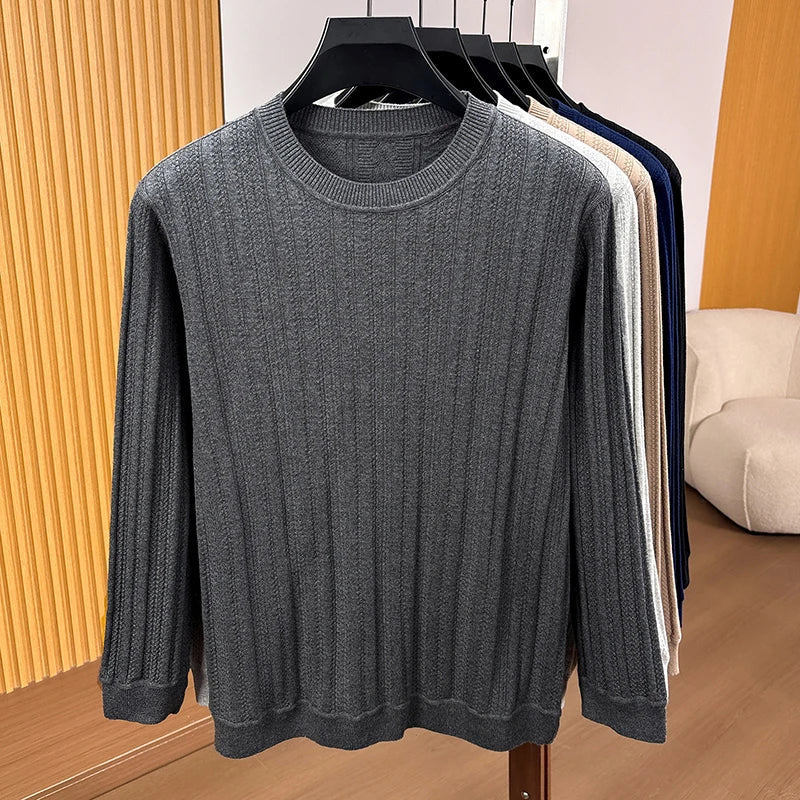 Pull léger homme col rond maille texturée gris clair uni