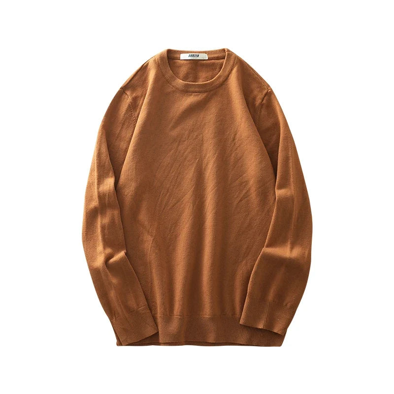 Maglione da uomo girocollo a maniche lunghe, lavorato a maglia fine, tinta unita