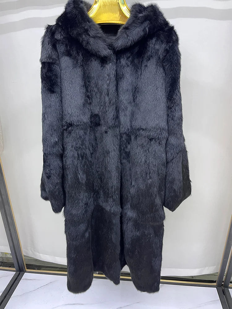 Abrigo largo con capucha de piel sintética para mujer, estilo parka acogedora