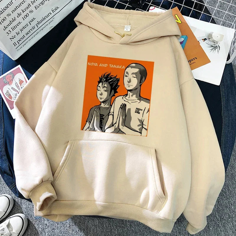 Unisex hettegenser med Haikyuu-grafikktrykk, avslappet stil