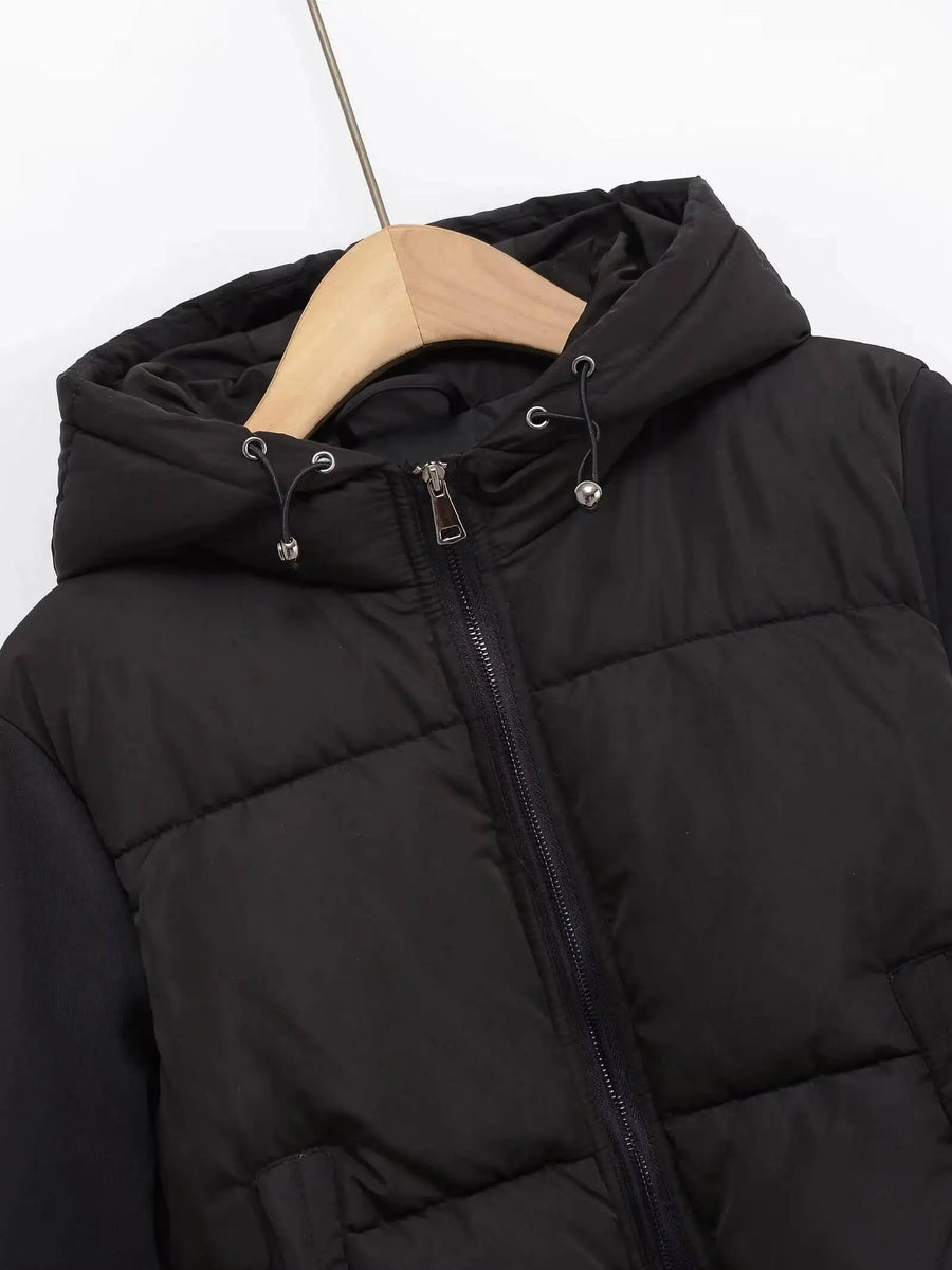 Doudoune courte à capuche femme bicolore matelassée zippée