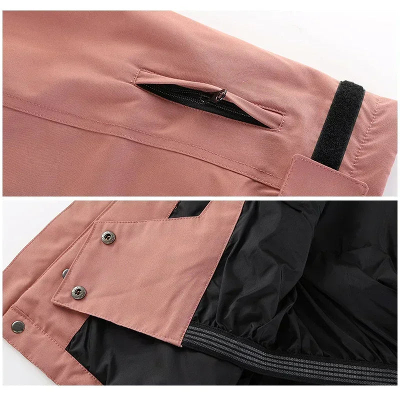 Giacca da sci impermeabile unisex con cappuccio, bianco sporco per snowboard e sport invernali