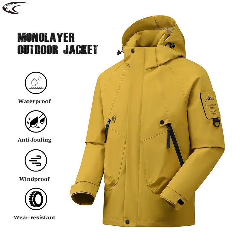 Veste Outdoor Monocouche Imperméable et Coupe-Vent avec Capuche