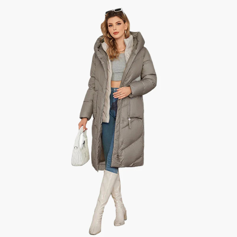 Abrigo acolchado largo para mujer estilo urbano elegante invierno