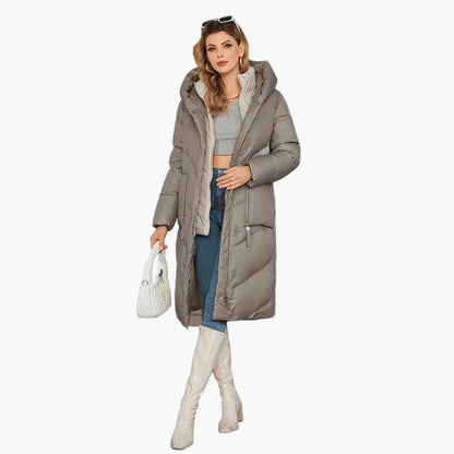 Abrigo acolchado largo para mujer estilo urbano elegante invierno