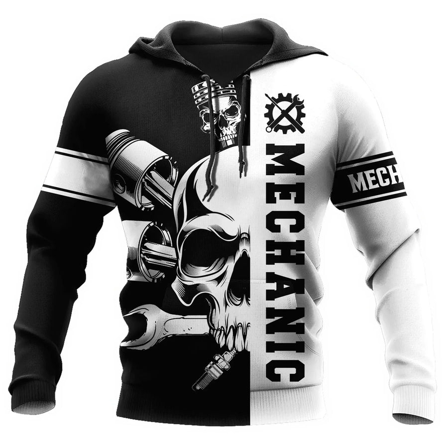 Sweat à Capuche Homme Imprimé Mécanicien Moteur Engrenages Outils