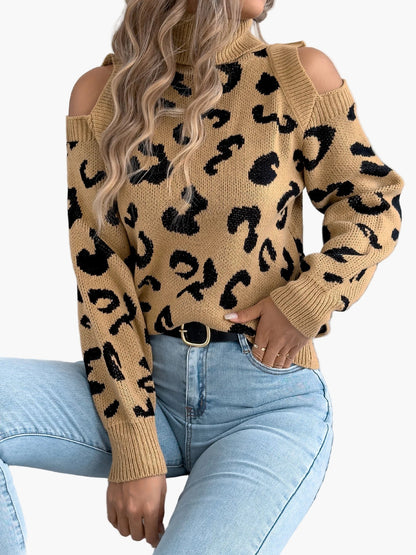 Jersey de mujer a la moda con hombros descubiertos y estampado de leopardo estilo urbano