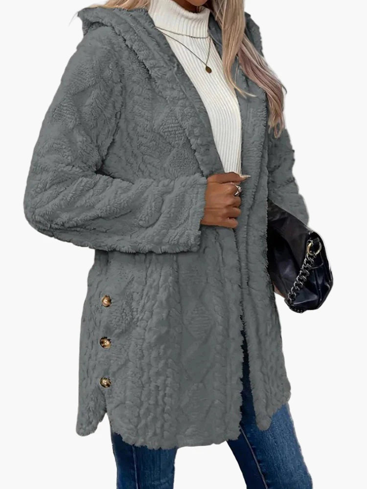 Chaqueta doudou para mujer estilo casual con capucha y botones decorativos – Ideal para otoño e invierno