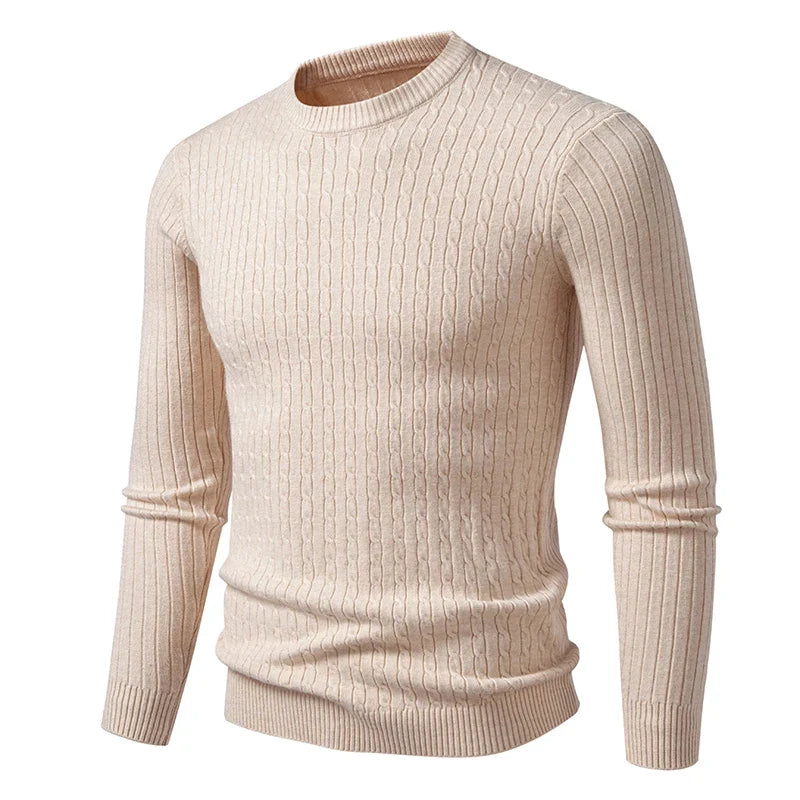 Slim-fit herregenser i kabelstrikk med rund hals og lange ermer