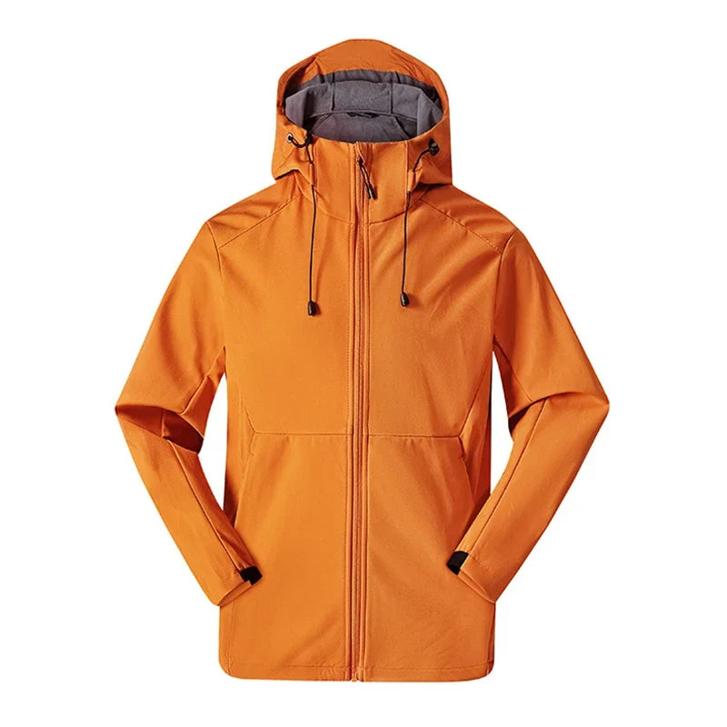 Men's Hooded Waterproof and Windproof Jacket with Fleece Lining