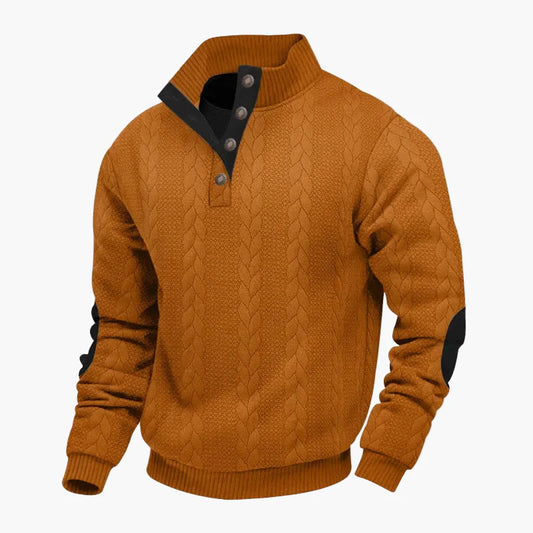 Herrtröja med knappar och hög flätad krage, casual chic och bekväm