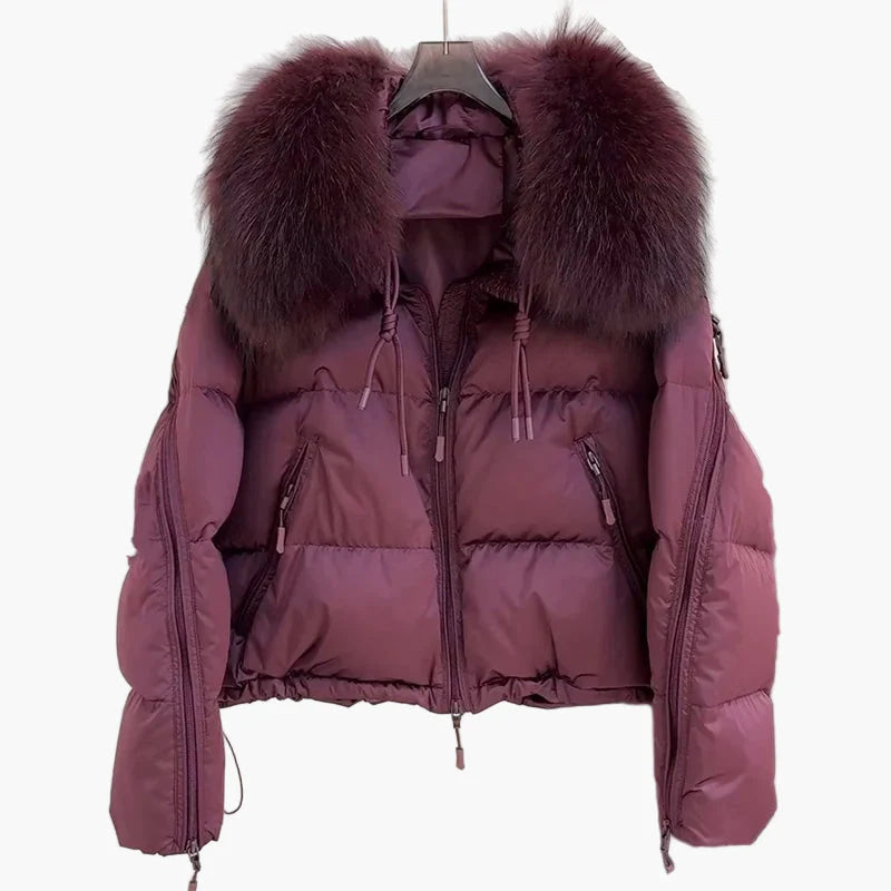 Chaqueta acolchada para mujer estilo urbano con cuello de piel, corte relajado, ideal para invierno