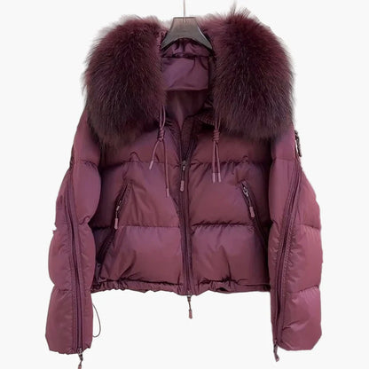 Chaqueta acolchada para mujer estilo urbano con cuello de piel, corte relajado, ideal para invierno