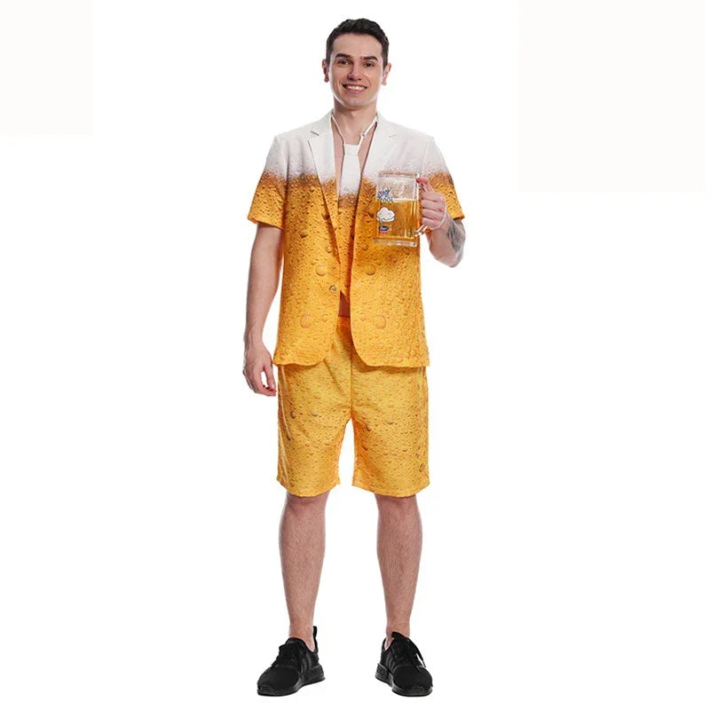 Bierkostüm für Herren: Gelb-weiße Jacke mit Schaum-Motiven