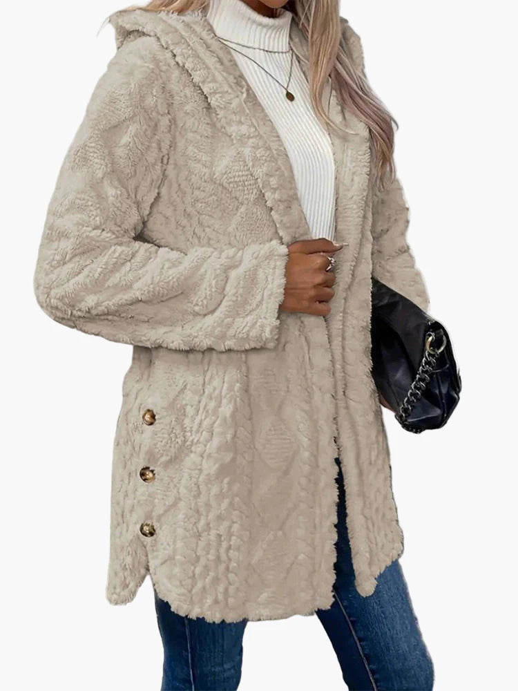 Chaqueta doudou para mujer estilo casual con capucha y botones decorativos – Ideal para otoño e invierno