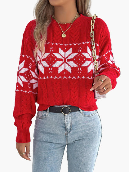 Damen Weihnachts-Pullover im nordischen Stil mit Schneeflockenmuster, ideal für Winter und Festtage