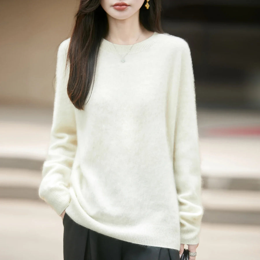 Women's cozy lightweight pale yellow crew-neck sweater