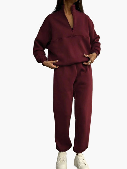 Ensemble de survêtement décontracté à col zippé pour femme - Style moderne et urbain