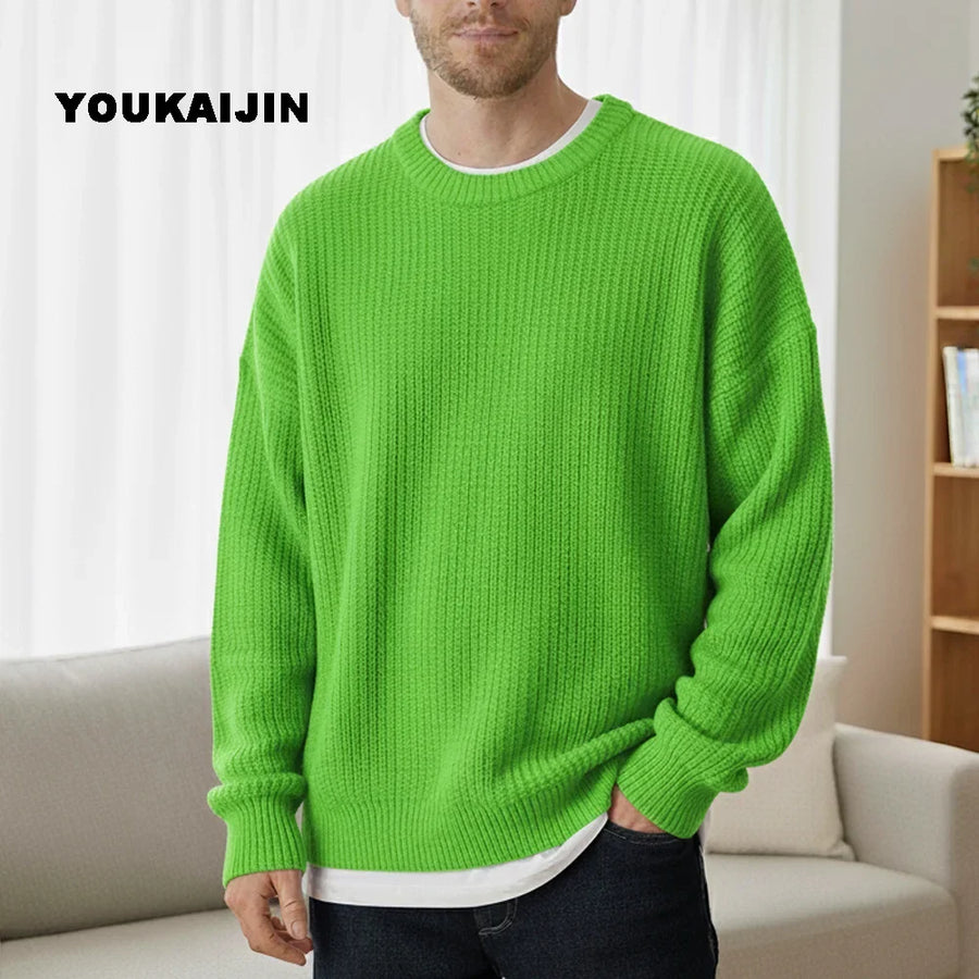 Herren-Rippenstrickpullover mit Rundhalsausschnitt und lässiger Passform