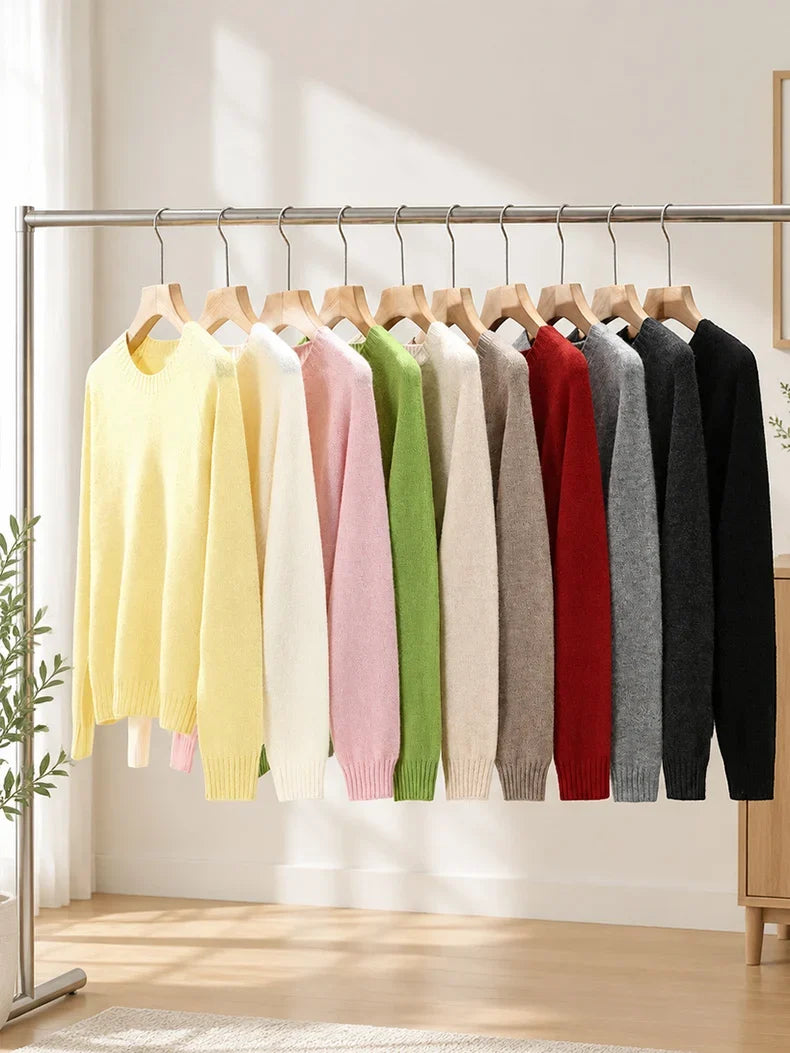 Women's soft solid-color crew-neck long-sleeve sweater