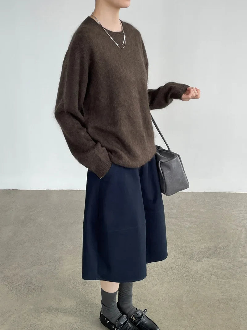 [LANMREM] Pullover da donna in maglia di lana con fodera in pile, scollo rotondo, morbido e soffice, vestibilità slim, ideale per autunno e inverno 26E04076