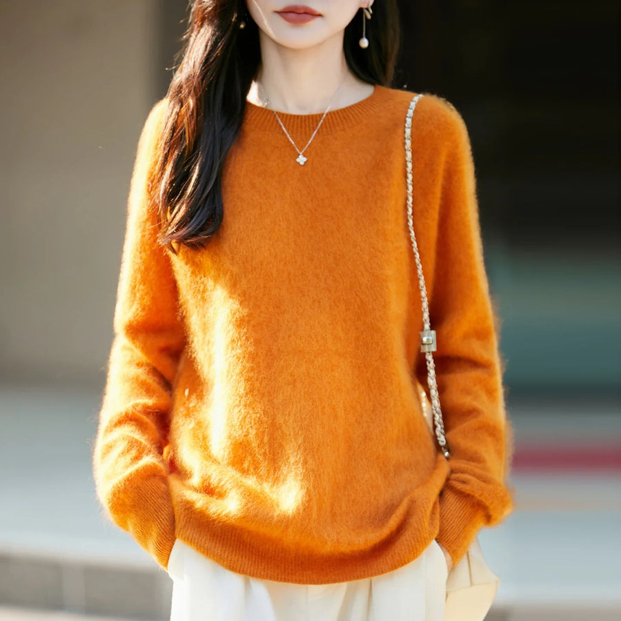 Women's cozy lightweight pale yellow crew-neck sweater