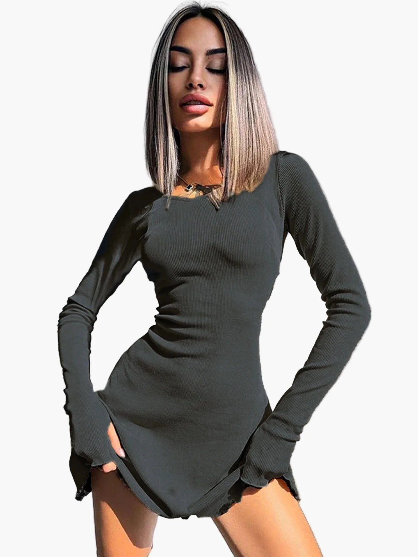 Robe moulante à manches longues style casual pour femme – Élégance quotidienne et silhouette flatteuse