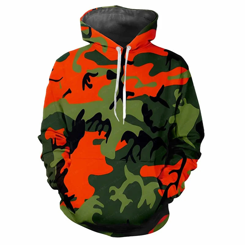Camouflagehoodie voor heren met kangoeroezak en verstelbare trekkoorden