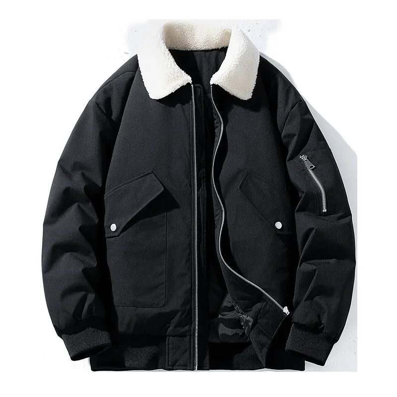 Chaqueta de hombre estilo aviador con cuello sherpa, tendencia invierno cálido
