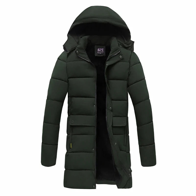 Doudoune longue à capuche homme rembourrée noire pour l'hiver