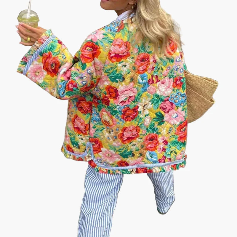 Boho pikowana kurtka damska w kwiatowy wzór oversize, idealna na wiosnę