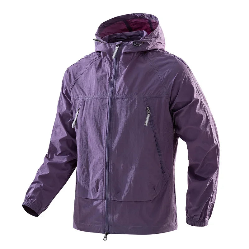 Chaqueta ligera con capucha para hombre, cortavientos con cremallera y bolsillos
