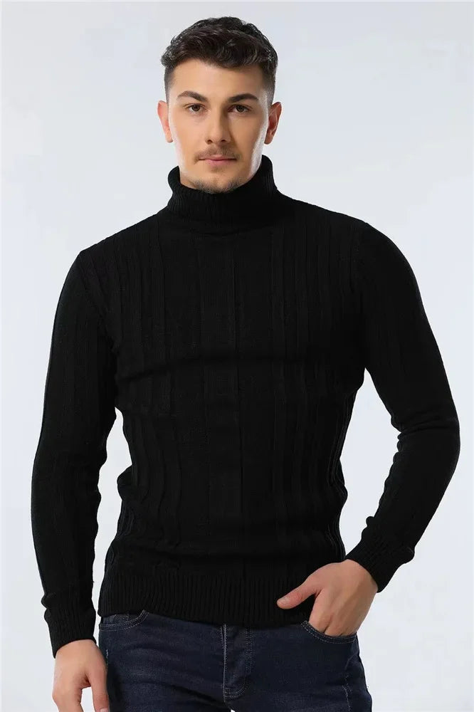 Maglione da uomo a collo alto a coste, vestibilità aderente, disponibile in diversi colori