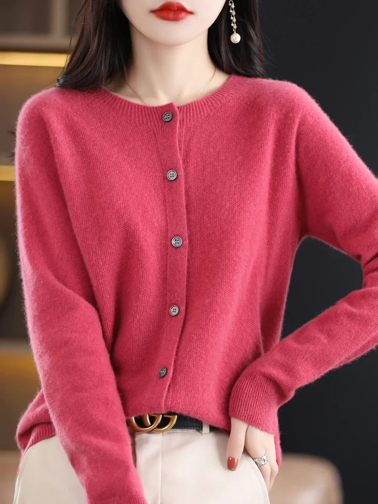 Weicher Damen-Cardigan mit Rundhalsausschnitt, Knöpfen und langen Ärmeln, Grau
