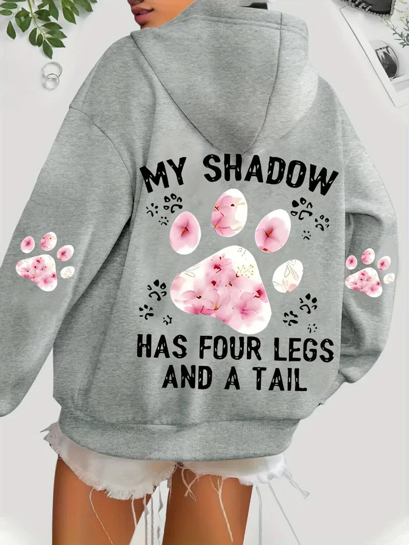Women's hoodie with an oversized flower paw print on the back