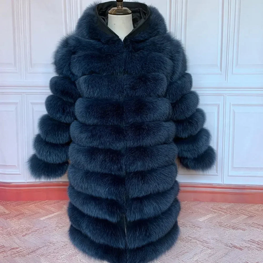 Manteau long à capuche en fourrure synthétique pour femme, style doudoune épaisse