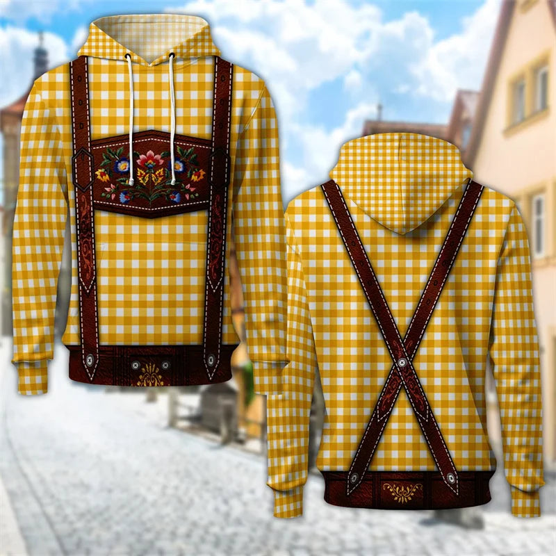 Unisex hættetrøje med print af seler og bayersk eller ternet mønster