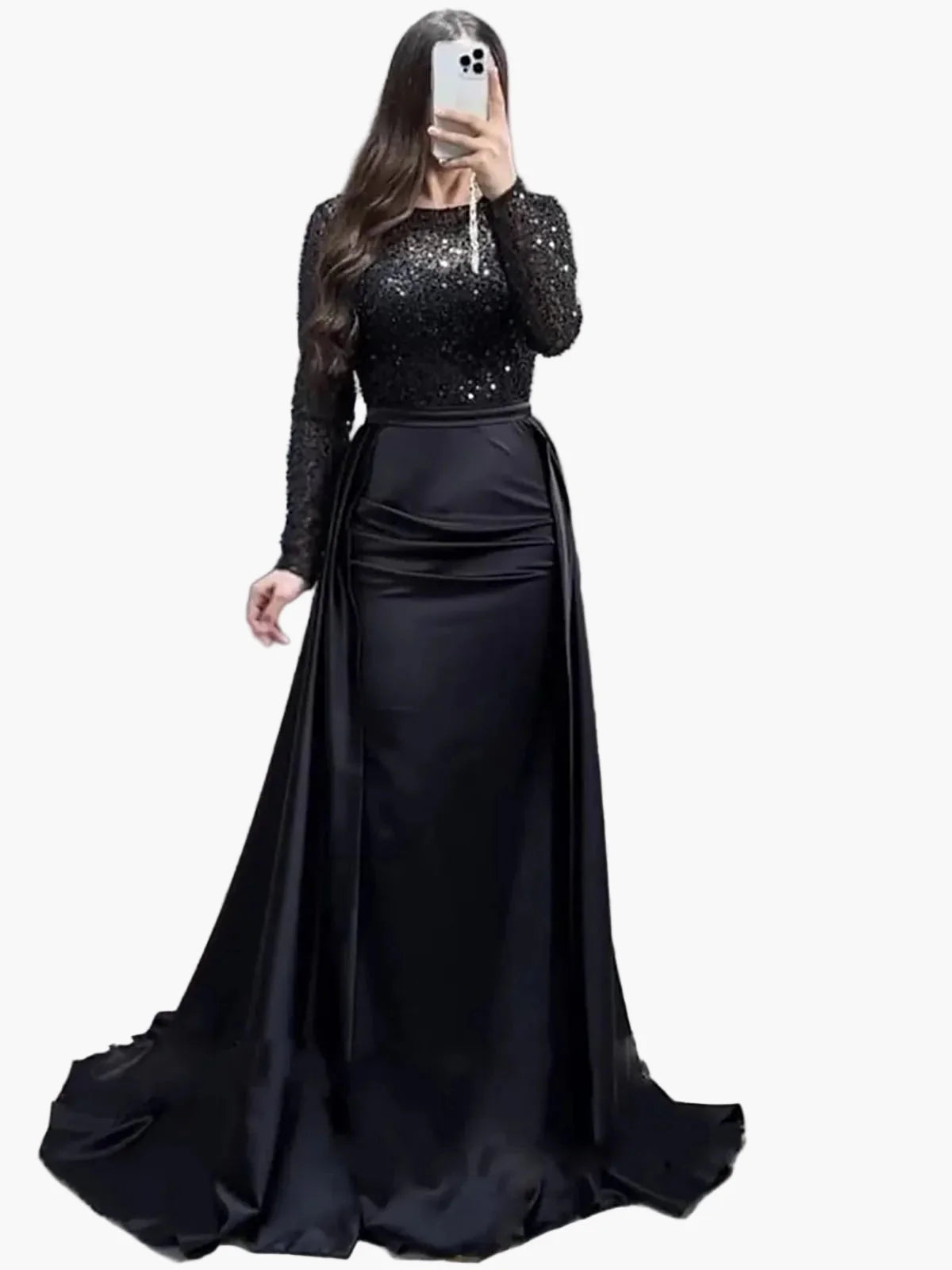 Vestido de noche para mujer elegante con mangas largas estilo gala, chic y glamuroso para eventos formales