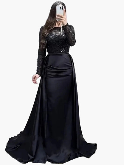 Vestido de noche para mujer elegante con mangas largas estilo gala, chic y glamuroso para eventos formales