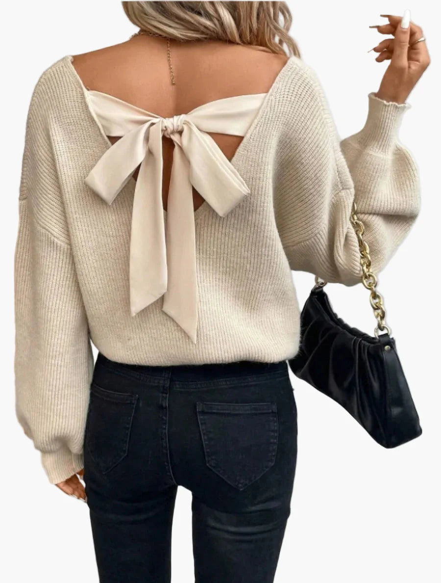 Top de mujer con espalda abierta y lazo elegante - Estilo chic casual para otoño e invierno