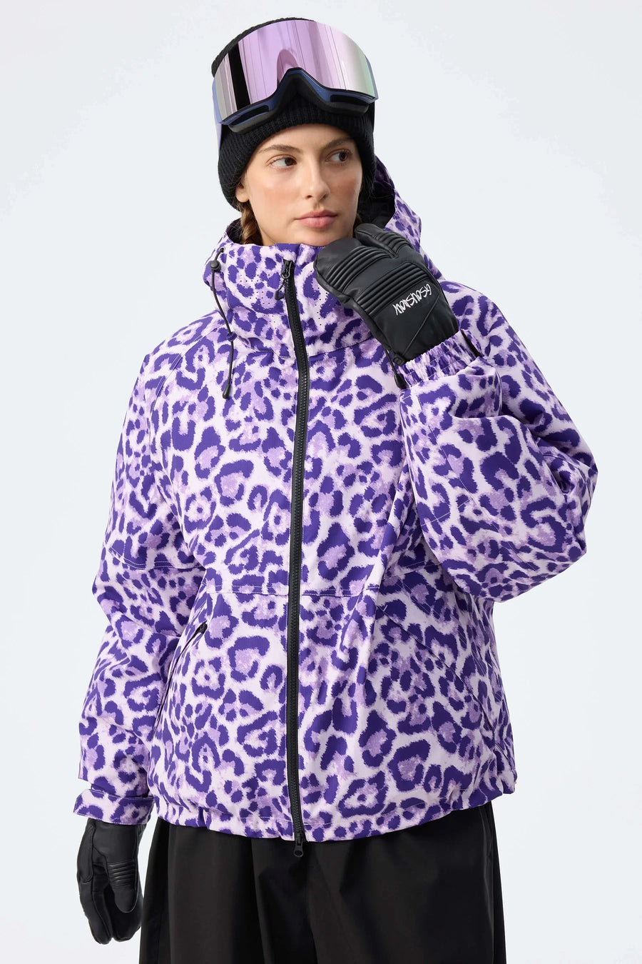 Veste de ski rose pâle imperméable à capuche réglable pour femme
